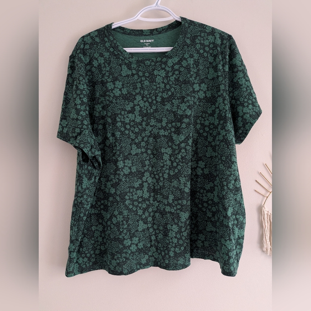 Old Navy 100% Cotton Green Floral Women's Top